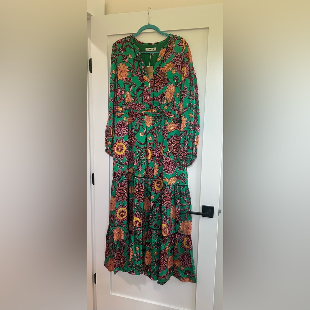 Boden Long Sleeve Dress in Green and Pink Floral
